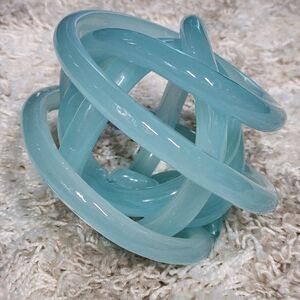 Stunning Murano Style Art Glass Twisted Infinity Rope Knot Light Blue Iridescent